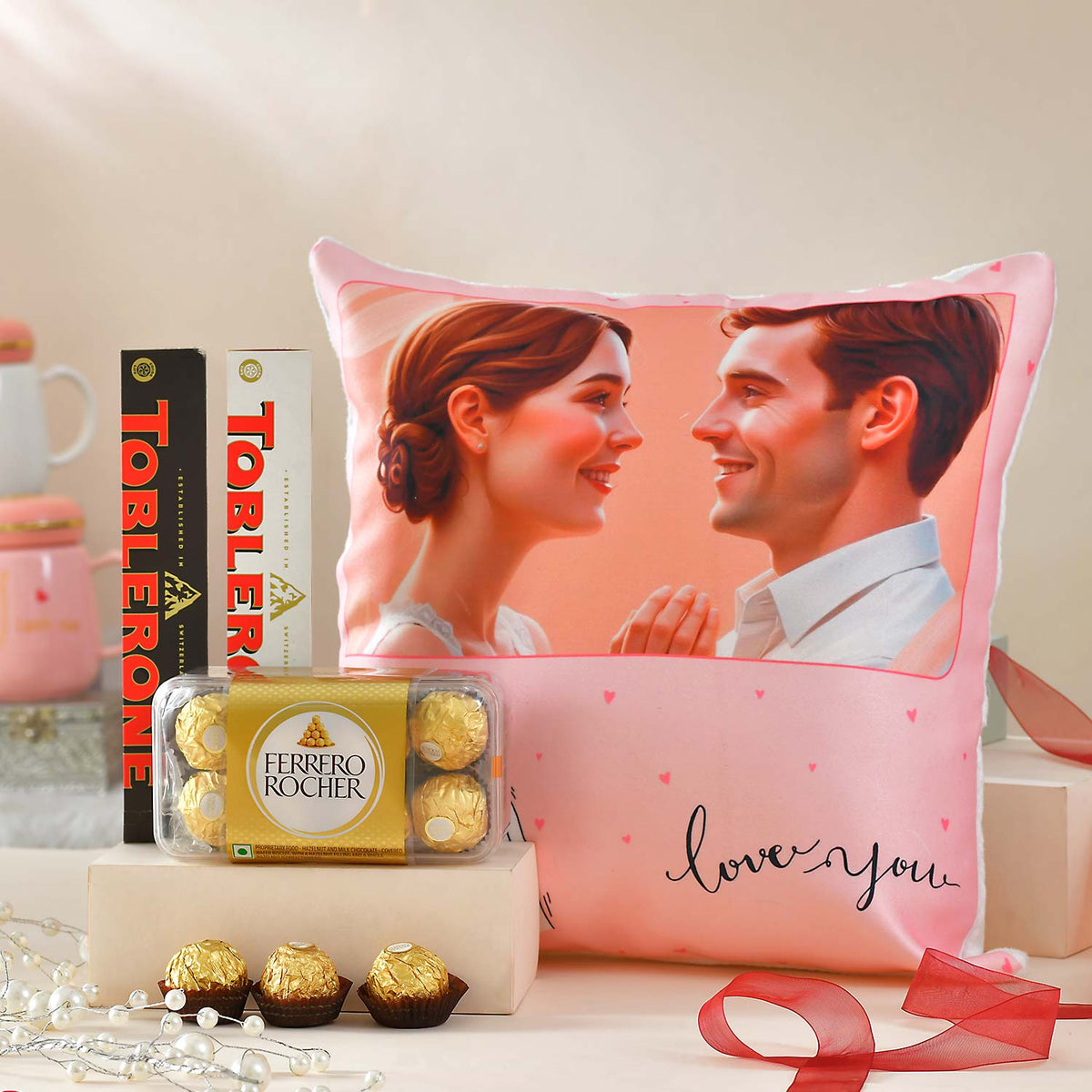 Personalized Image Love Cushion and Chocolate Combo