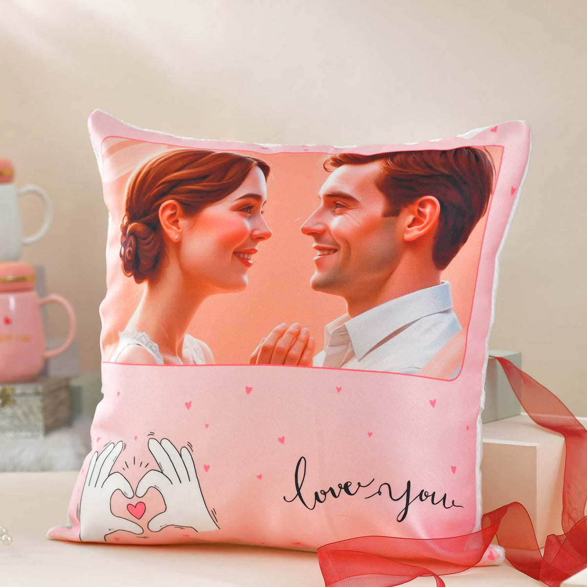 Personalized Image Love Cushion and Chocolate Combo