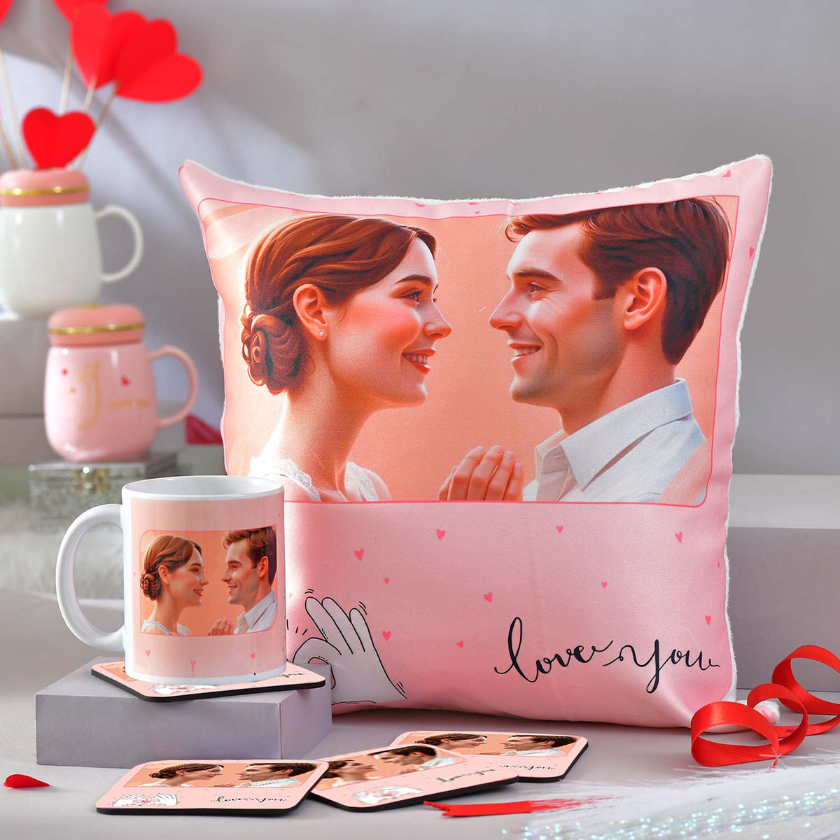 Personalized LOVE YOU Mug- Cushion Gift Set
