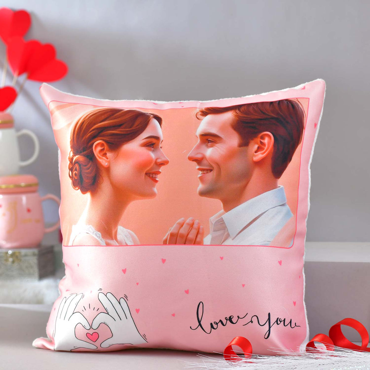 Personalized LOVE YOU Mug- Cushion Gift Set