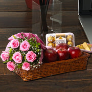 Fresh Apples, Roses and Ferrero Gift Basket