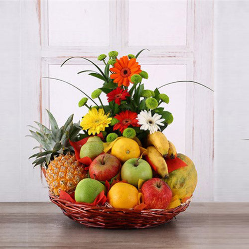 Mixed Gerberas and Fresh Fruit Basket