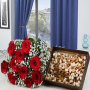 Fresh Red Roses and Assorted Dry Fruit Box