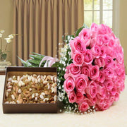 Finest Fifty Pink Roses and Dry Fruit Hamper