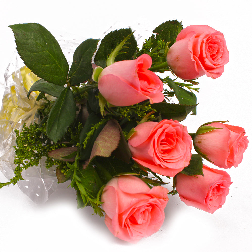 Six Pretty Pink Rose Bouquet