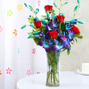 Romance with Red Rose and Orchid Bouquet