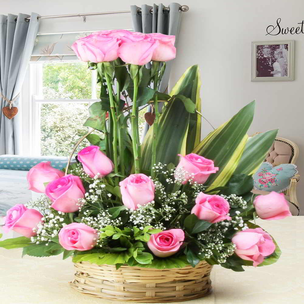 Delightful Pink Rose Garden Basket