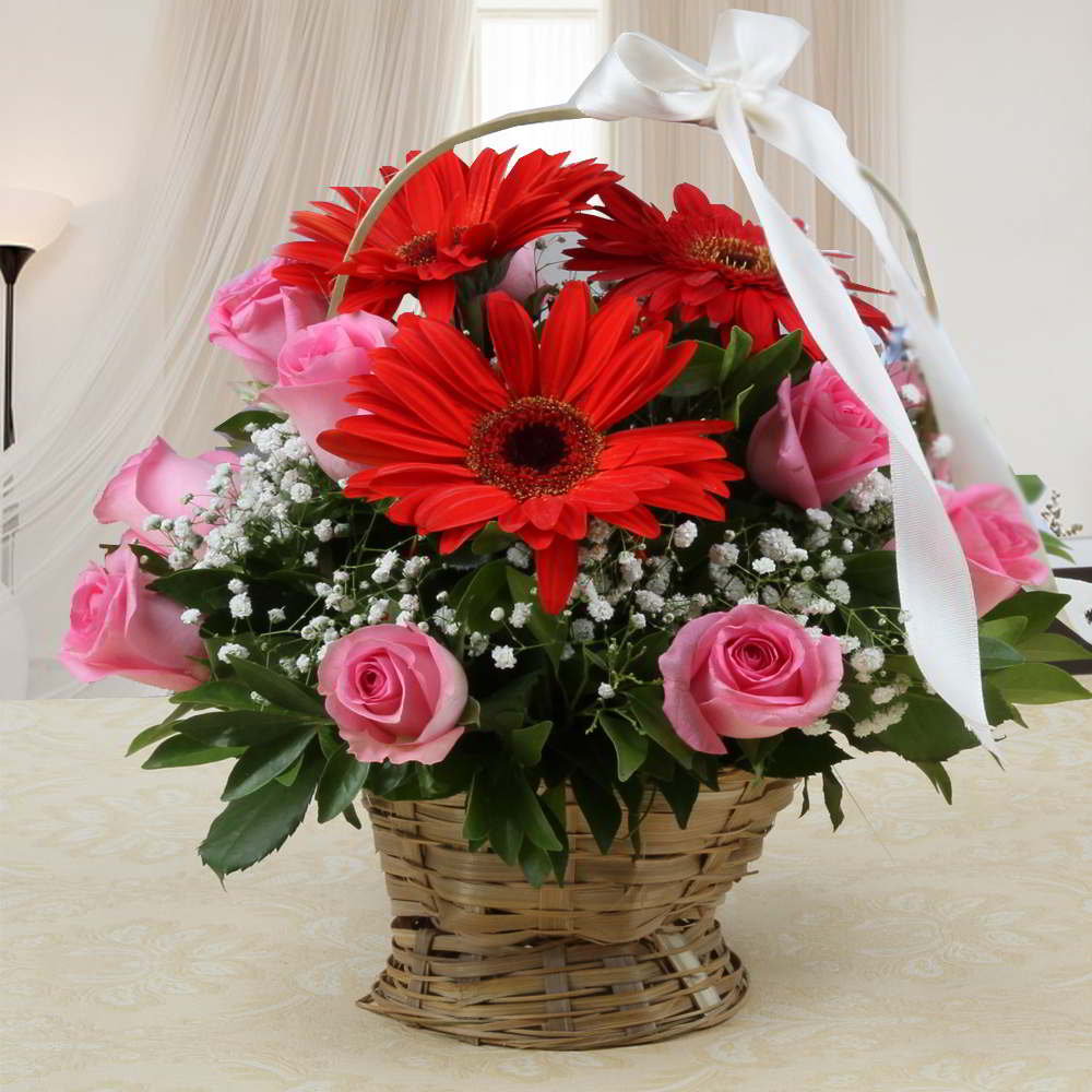 Royal Red and Pink Floral Basket