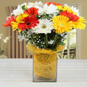Glass Vase of Mixed Gerberas Arrangement