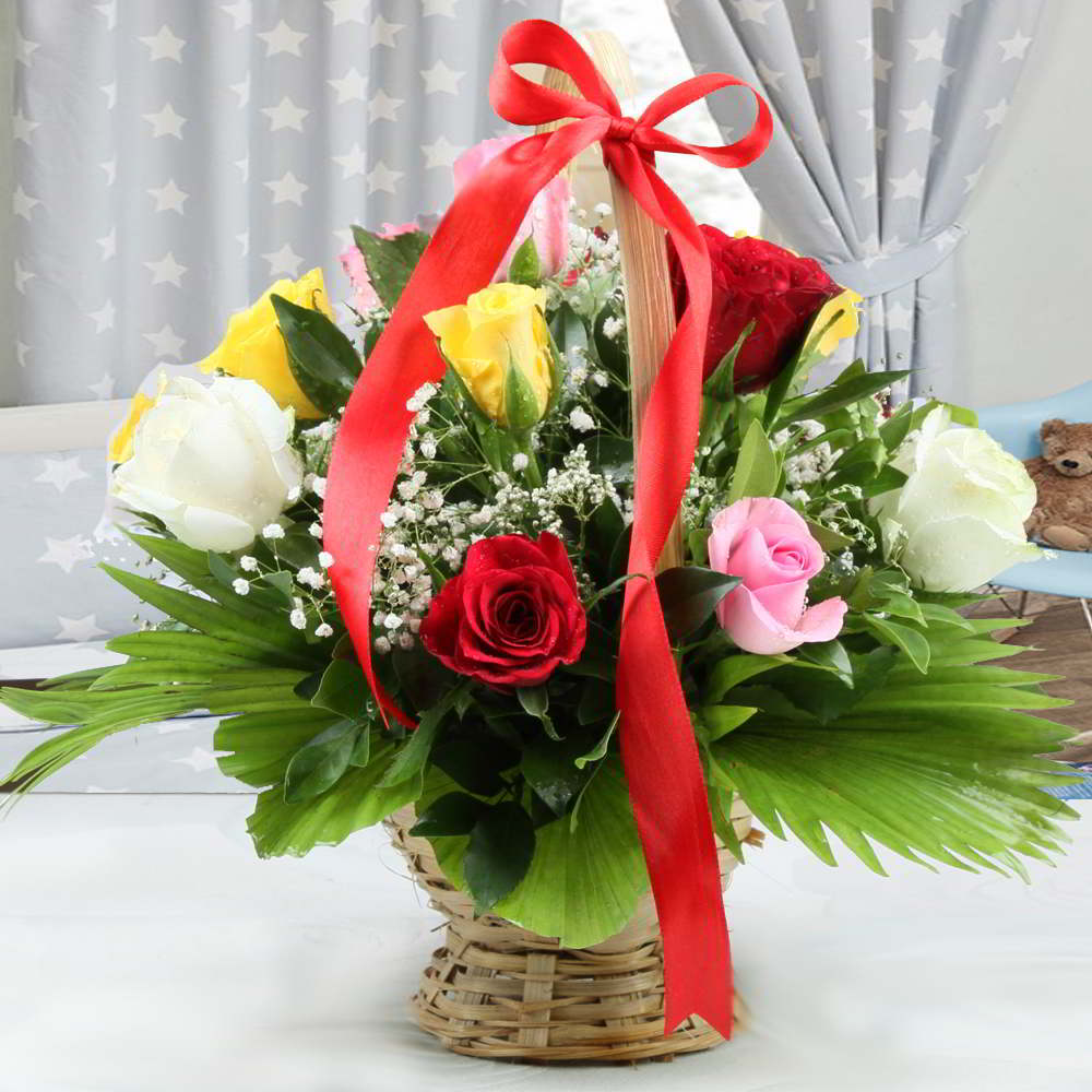 Multi Roses Round Basket