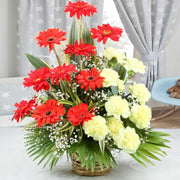 Arrangement of Red Gerberas and Yellow Carnations