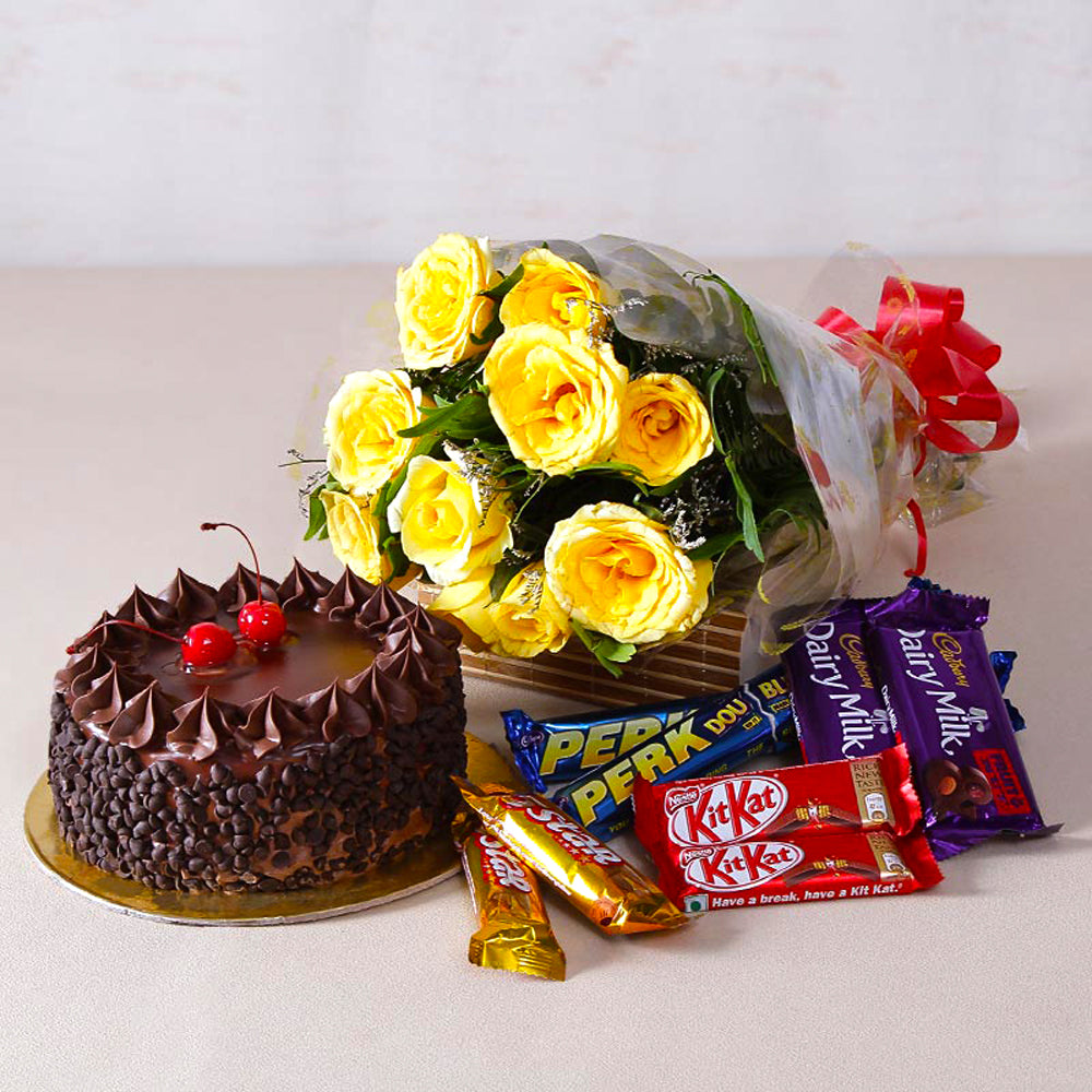 Yellow Roses and Chocolate Cake Treat