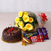 Yellow Roses and Chocolate Cake Treat