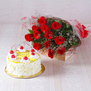 Romantic Red Roses and Pineapple Cake Combo