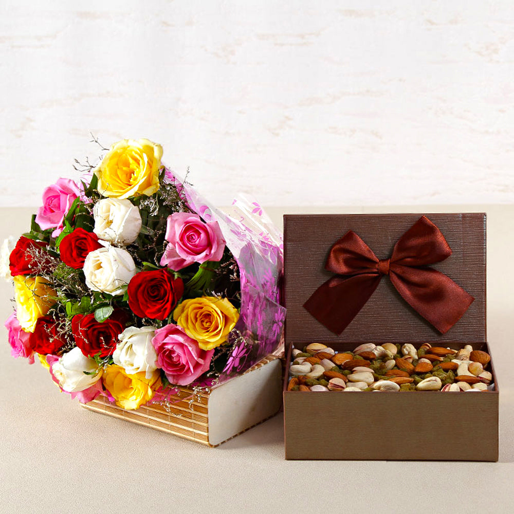 Mixed Roses and Dry Fruit Box