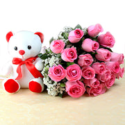 Exclusive Bouquet of Pink Rose and Teddy Bear