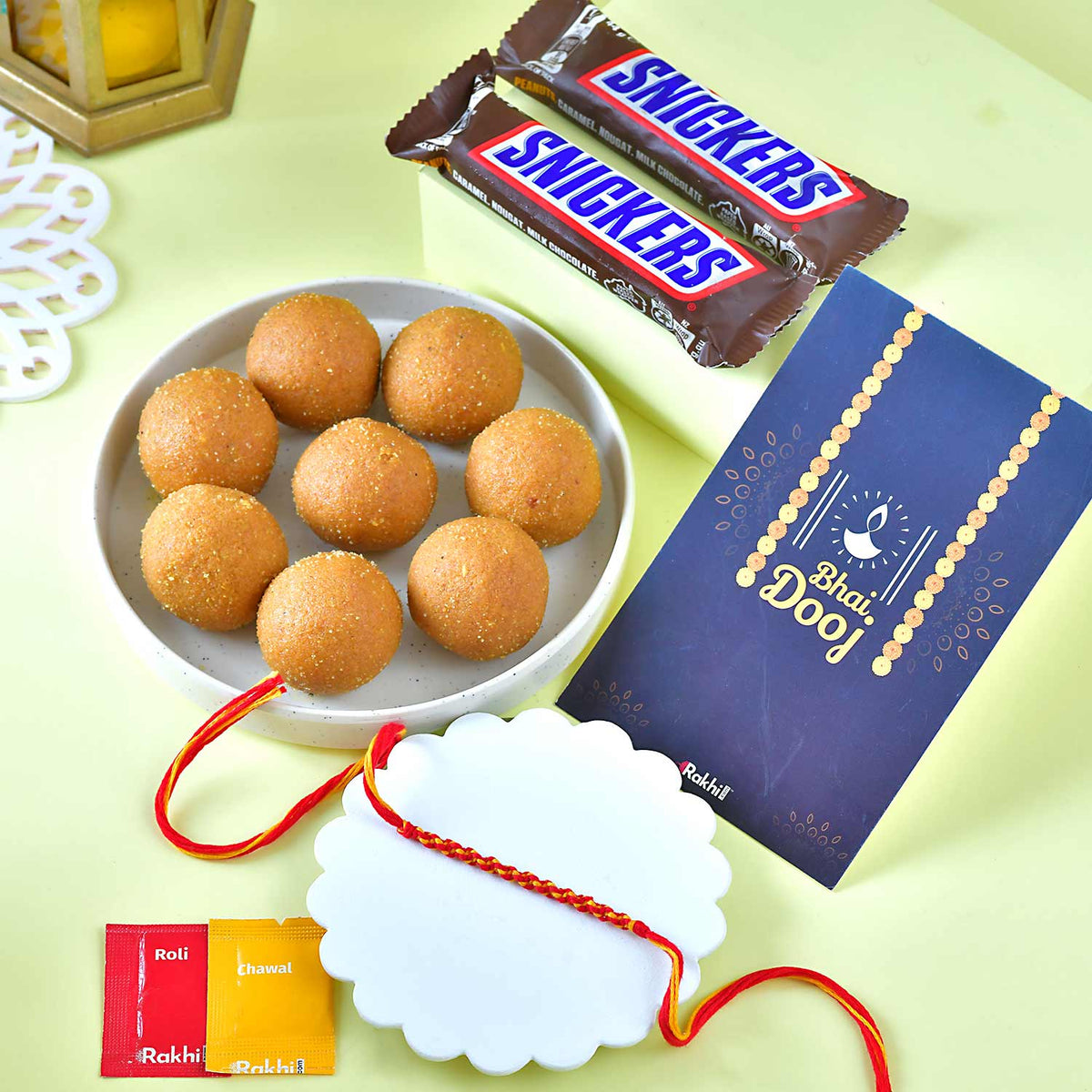Snicker Chocolate and  Besan Ladoo for Bhai Dooj