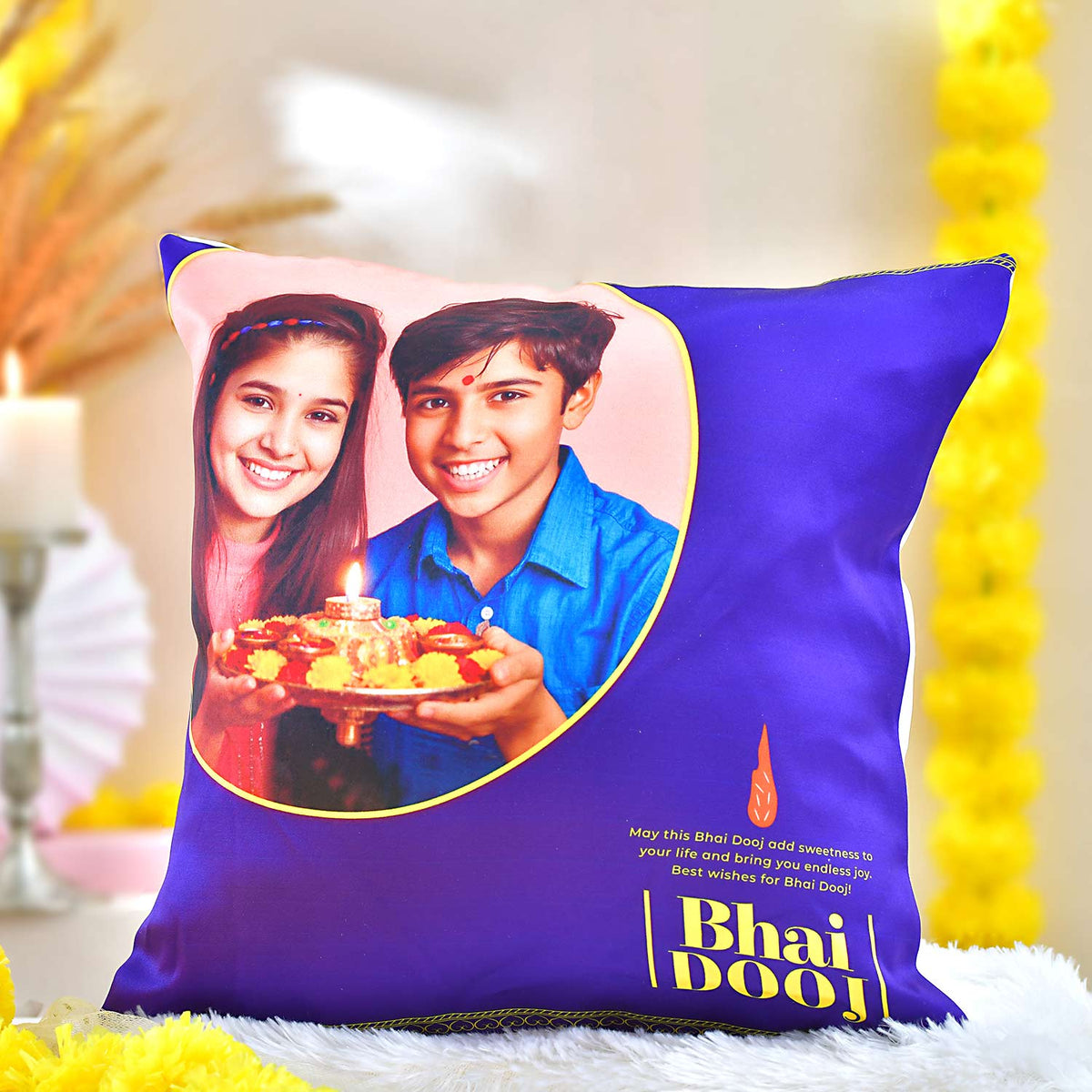 Exclusive Personalize Photo Cushion for Bhaidooj
