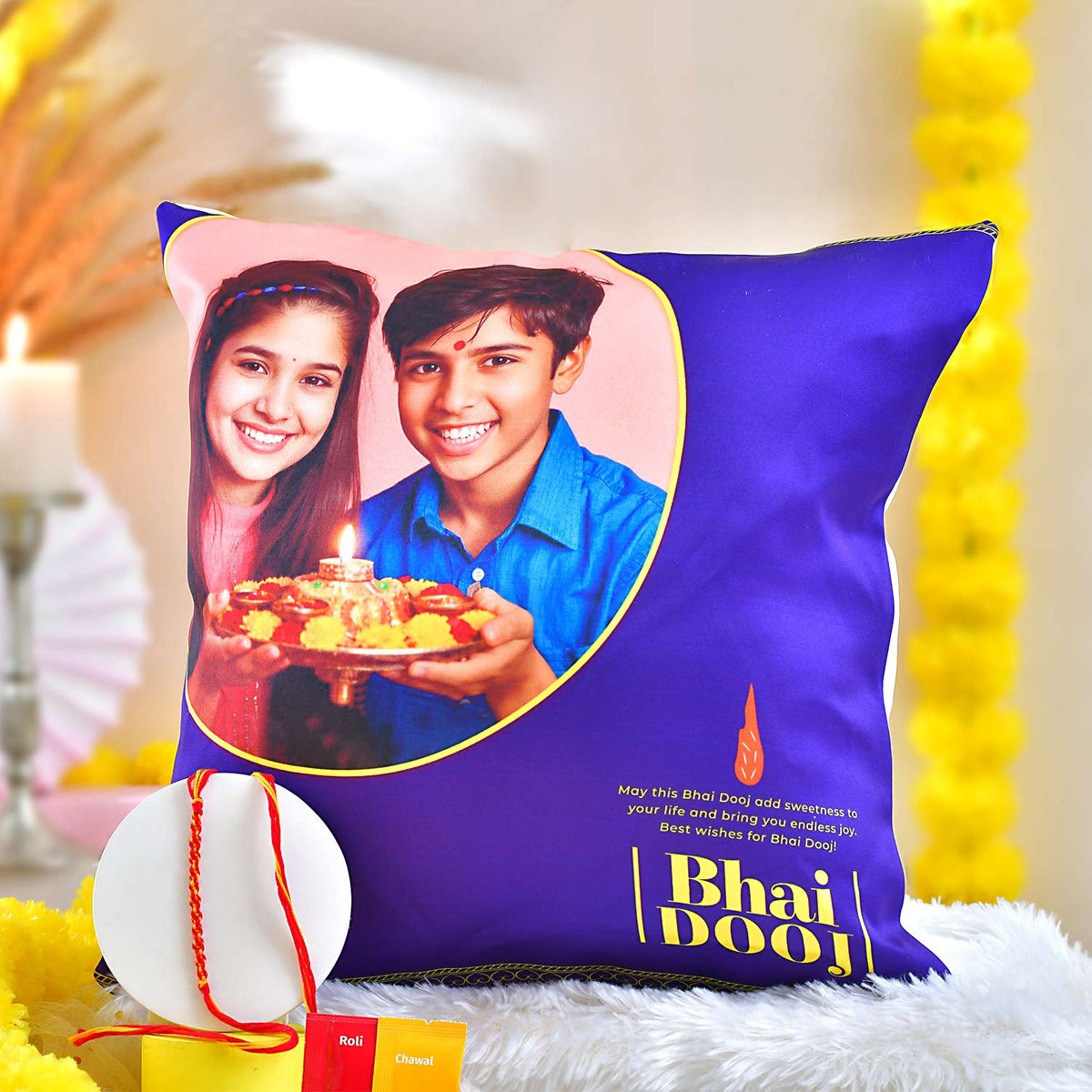 Exclusive Personalize Photo Cushion for Bhaidooj