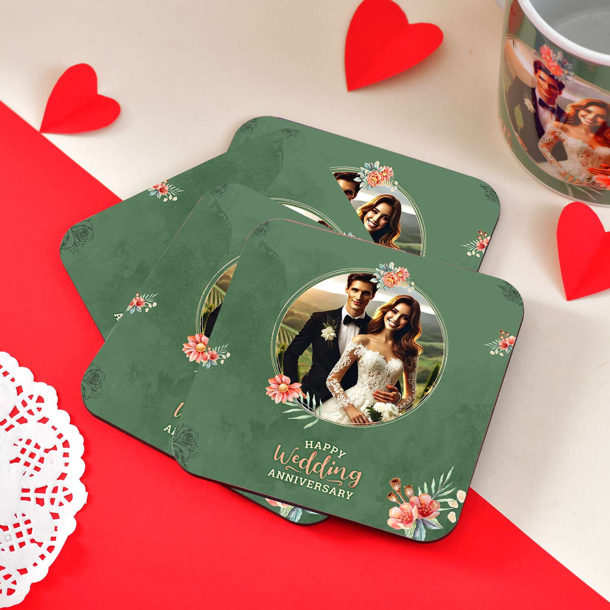 Personalized Photo Wedding Anniversary Mug and Coaster Set
