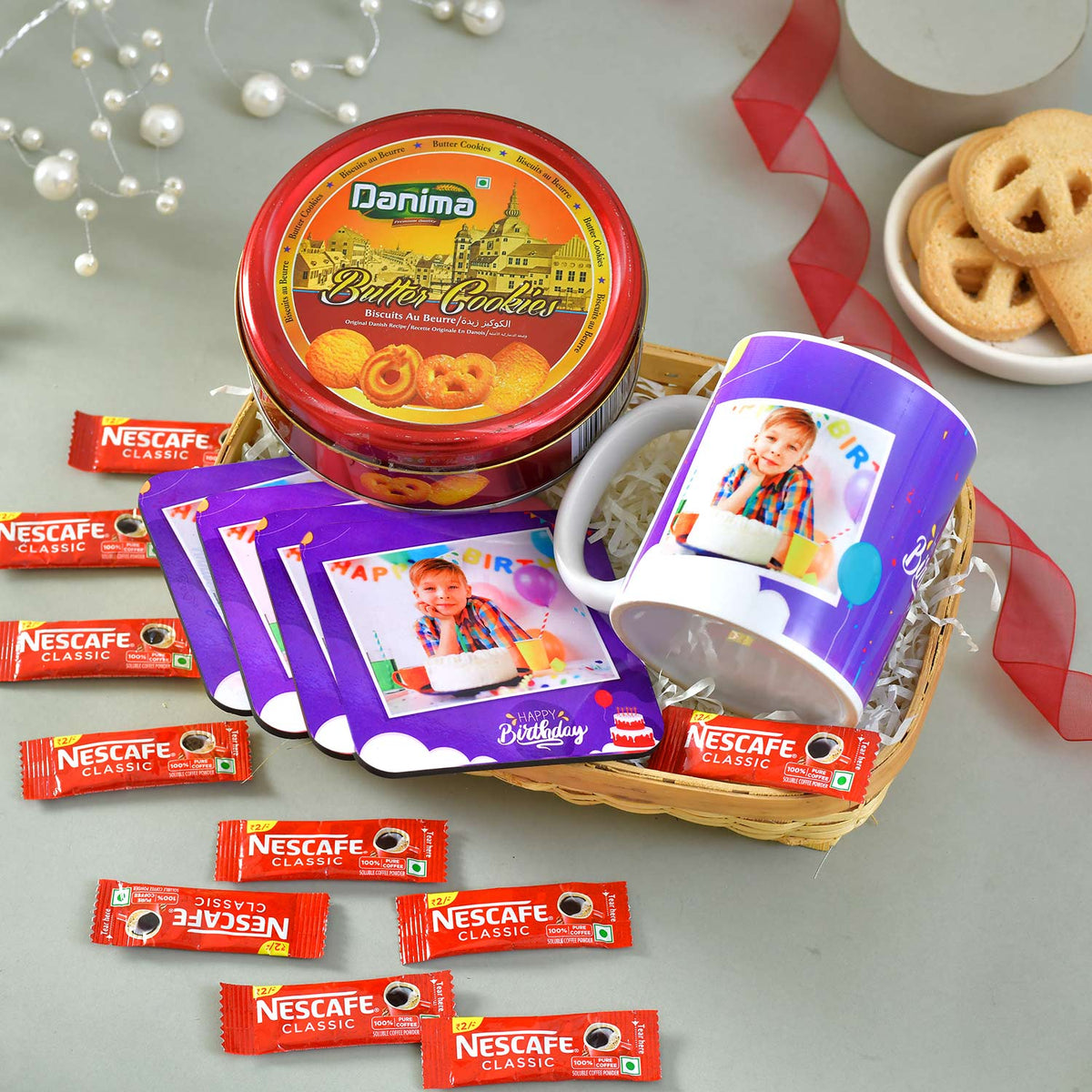Personalized Birthday Gift with Cookies and Coffee