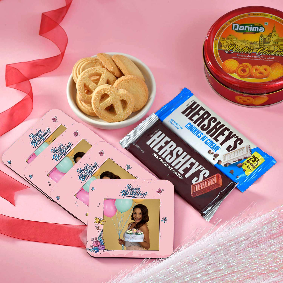 Birthday Tea Coaster, Chocolate and Cookies Gift Set