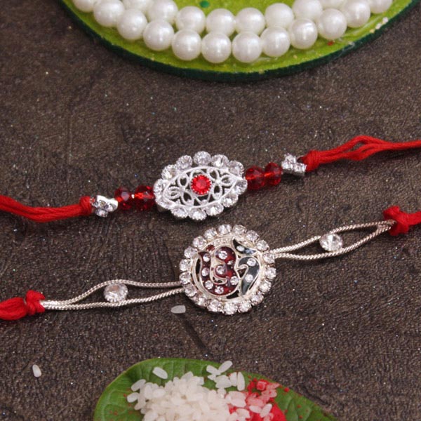 Send 2 Stone Silver Rakhi set Online