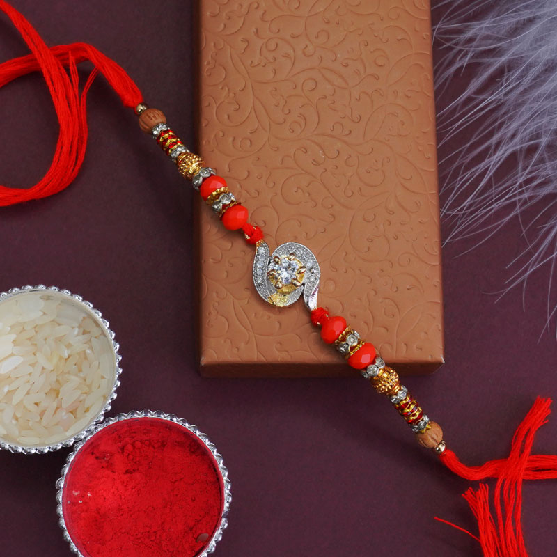 Send Floral AD Stone Rakhi Online