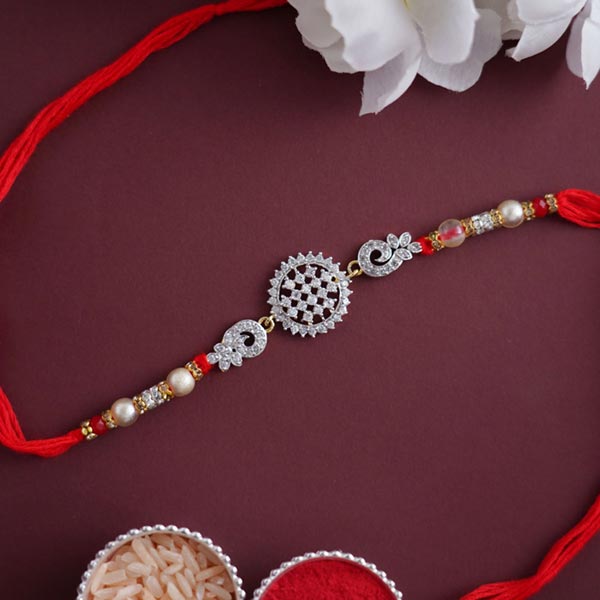 Send Round AD Stone Designer Rakhi Online